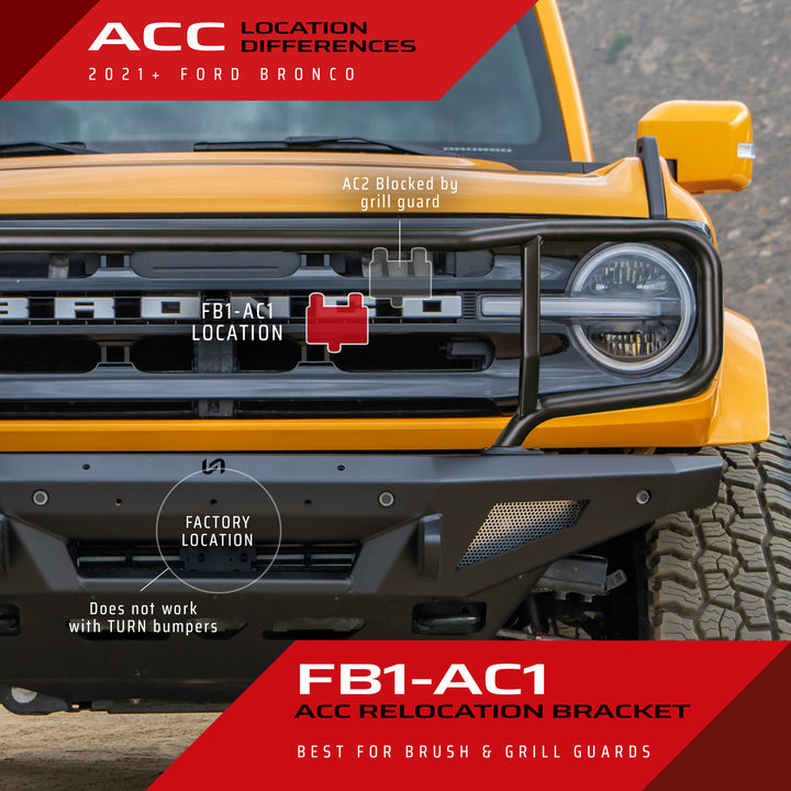 Turn Offroad 2021+ Ford Bronco ACC Relocation Bracket for Brush & Grill Guards - FB1-AC1 for 2021-2026 Ford Bronco - close-up