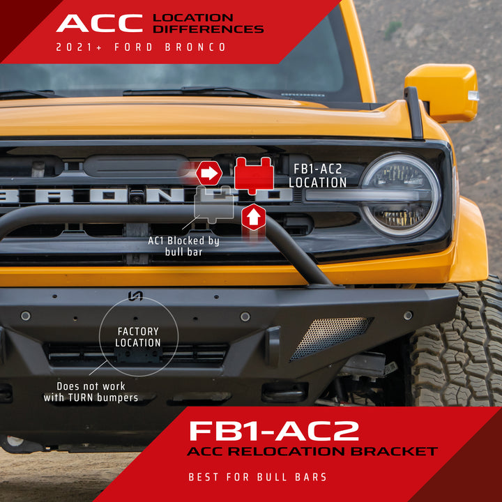 Turn Offroad 2021+ Ford Bronco High Clearance ACC Relocation Bracket - FB1-AC2 for 2021-2026 Ford Bronco - detail view