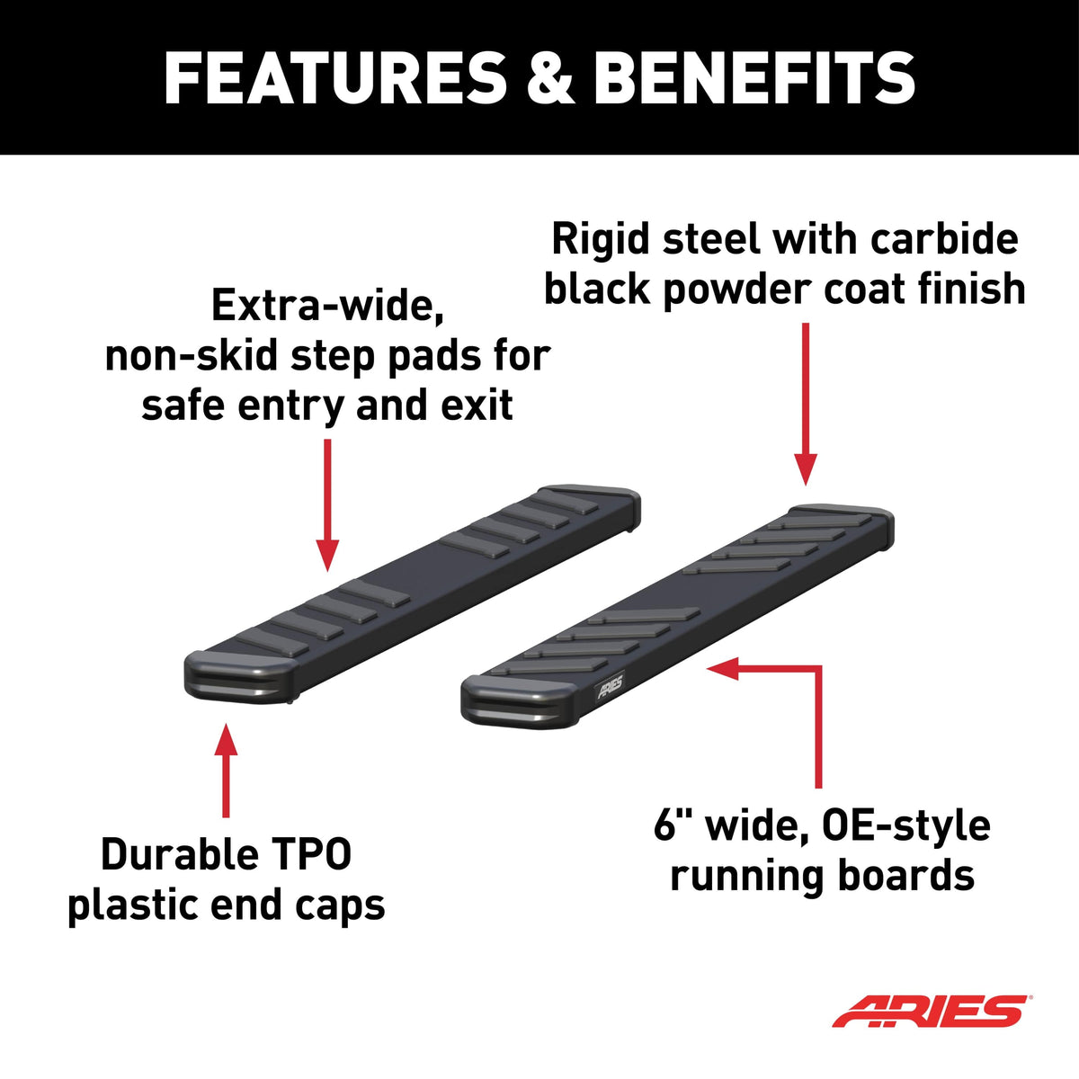 ARIES B2953 NovaTrac 6" x 53" Black E-Coat Steel Running Boards