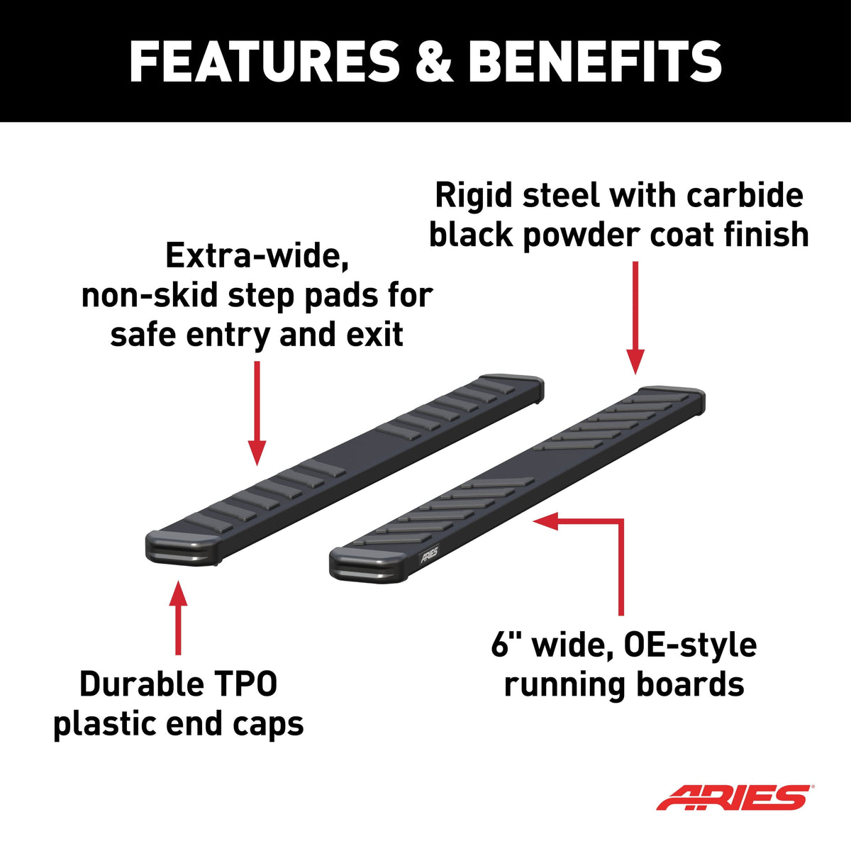 ARIES B2975 NovaTrac 6" x 75" Black E-Coat Steel Running Boards