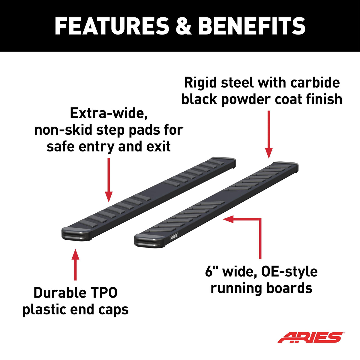 ARIES B2985 NovaTrac 6" x 85" Black E-Coat Steel Running Boards