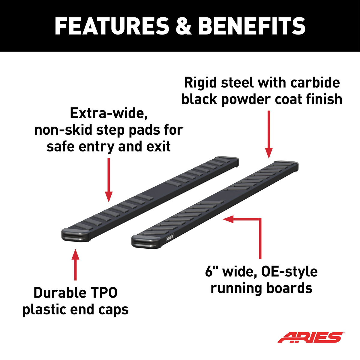 ARIES B2991 NovaTrac 6" x 91" Black E-Coat Steel Running Boards