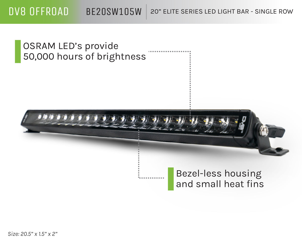DV8 Offroad - Universal 20in. Single Row LED Light Bar w/ Flood/spot Combo Pattern/side Mounts - BE20SW105W