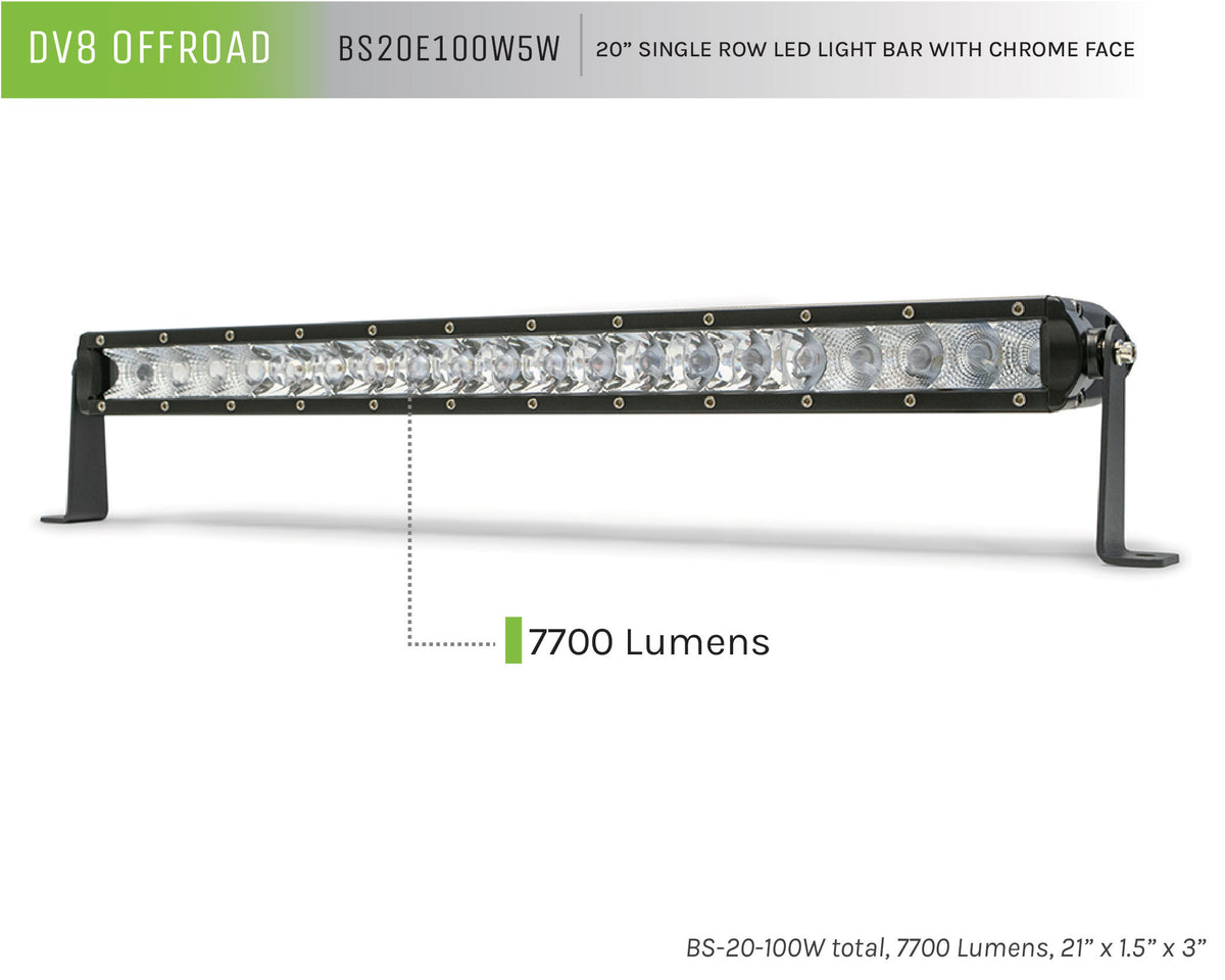 DV8 Offroad - 20 in. Single Row LED Light Bar; Chrome Face - BS20E100W5W