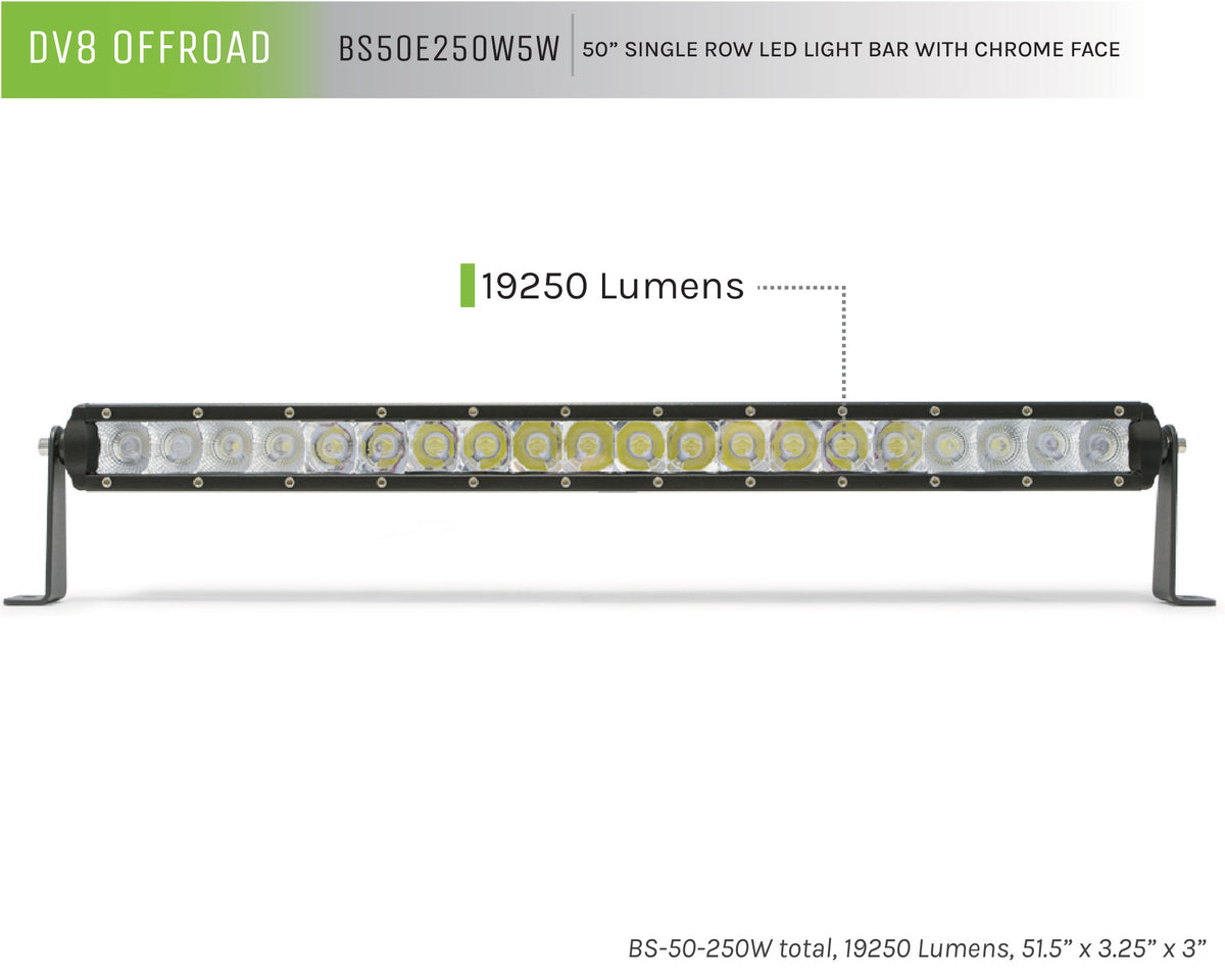 DV8 Offroad - 50 in. Single Row LED Light Bar; Chrome Face - BS50E250W5W