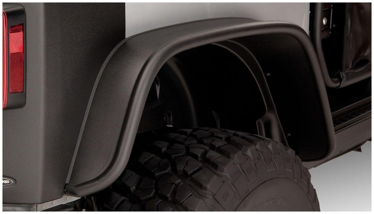 Bushwacker 07-18 Jeep Wrangler Flat Style Flares 2pc Fits 2-Door Sport Utility Only - Black - 10052-07
