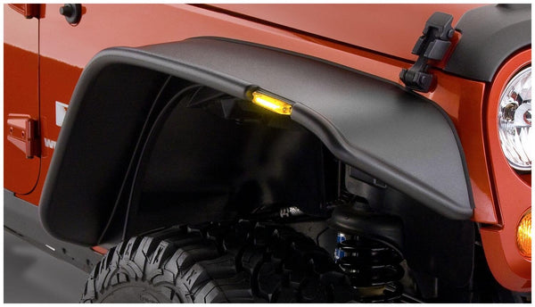 Bushwacker 07-18 Jeep Wrangler Flat Style Flares 2pc - Black - 10053-07 for 2007-2018 Jeep Wrangler - front view