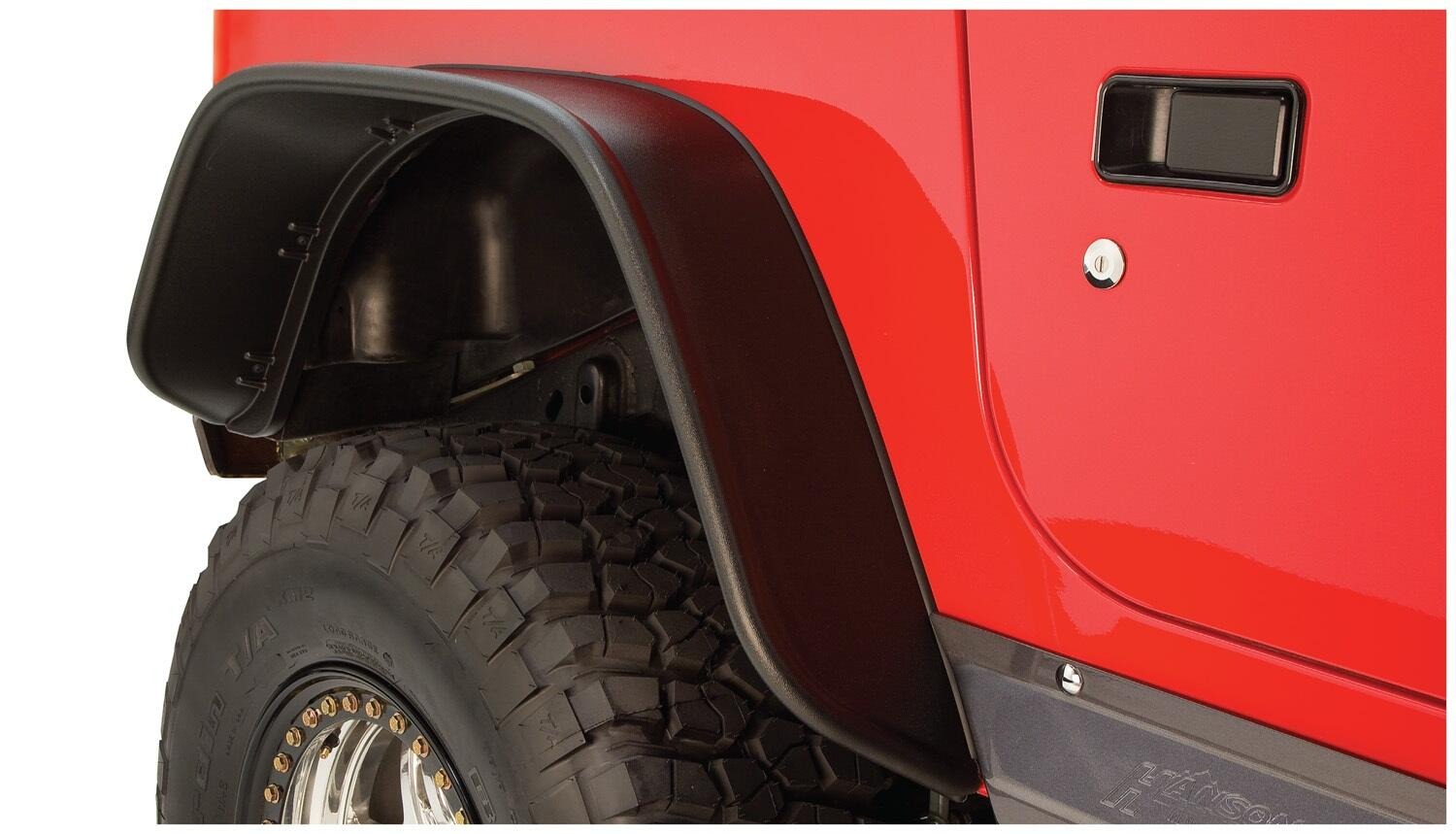 Bushwacker 97-06 Jeep TJ Flat Style Flares 2pc - Black - 10056-07 for 1997-2006 Jeep Wrangler - front view