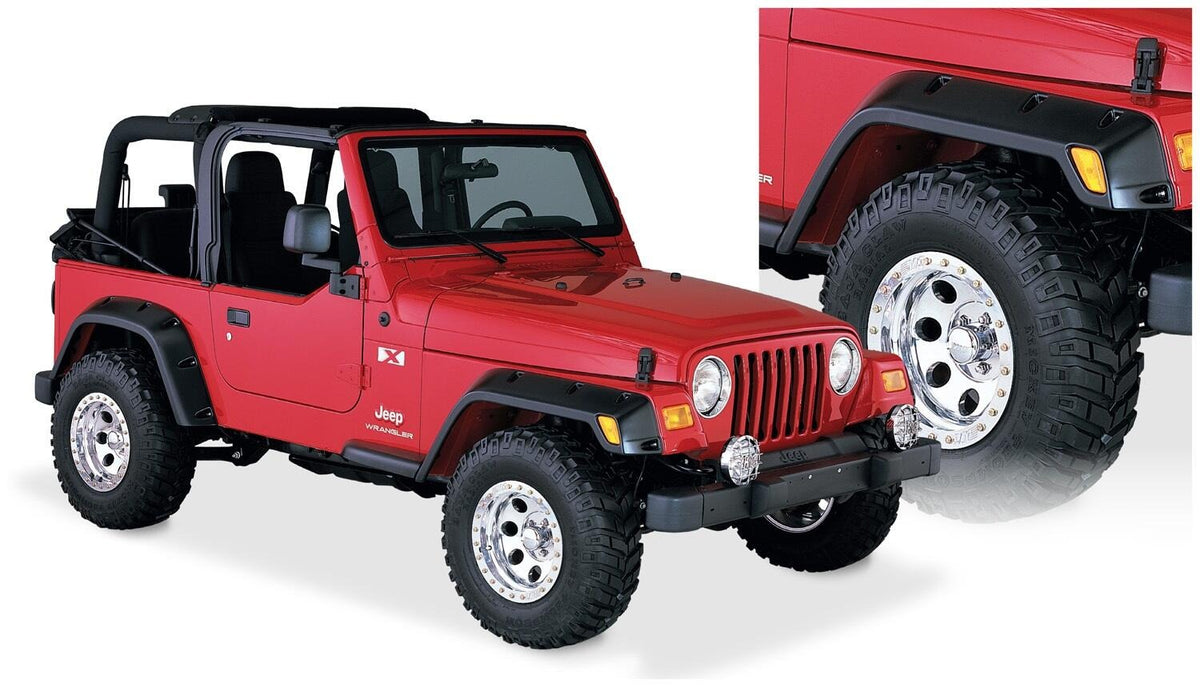 Bushwacker 97-06 Jeep TJ Pocket Style Flares 4pc - Black - 10917-07 for 1997-2006 Jeep Wrangler - front view