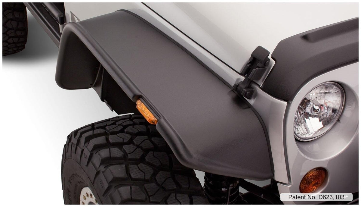Bushwacker 07-18 Jeep Wrangler Flat Style Flares 4pc Fits 2-Door Sport Utility Only - Black - 10919-07