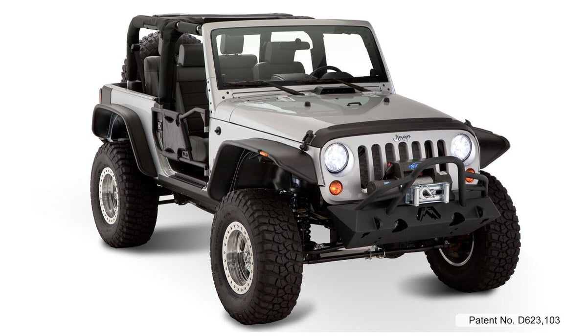 Bushwacker 07-18 Jeep Wrangler Flat Style Flares 4pc Fits 2-Door Sport Utility Only - Black - 10919-07