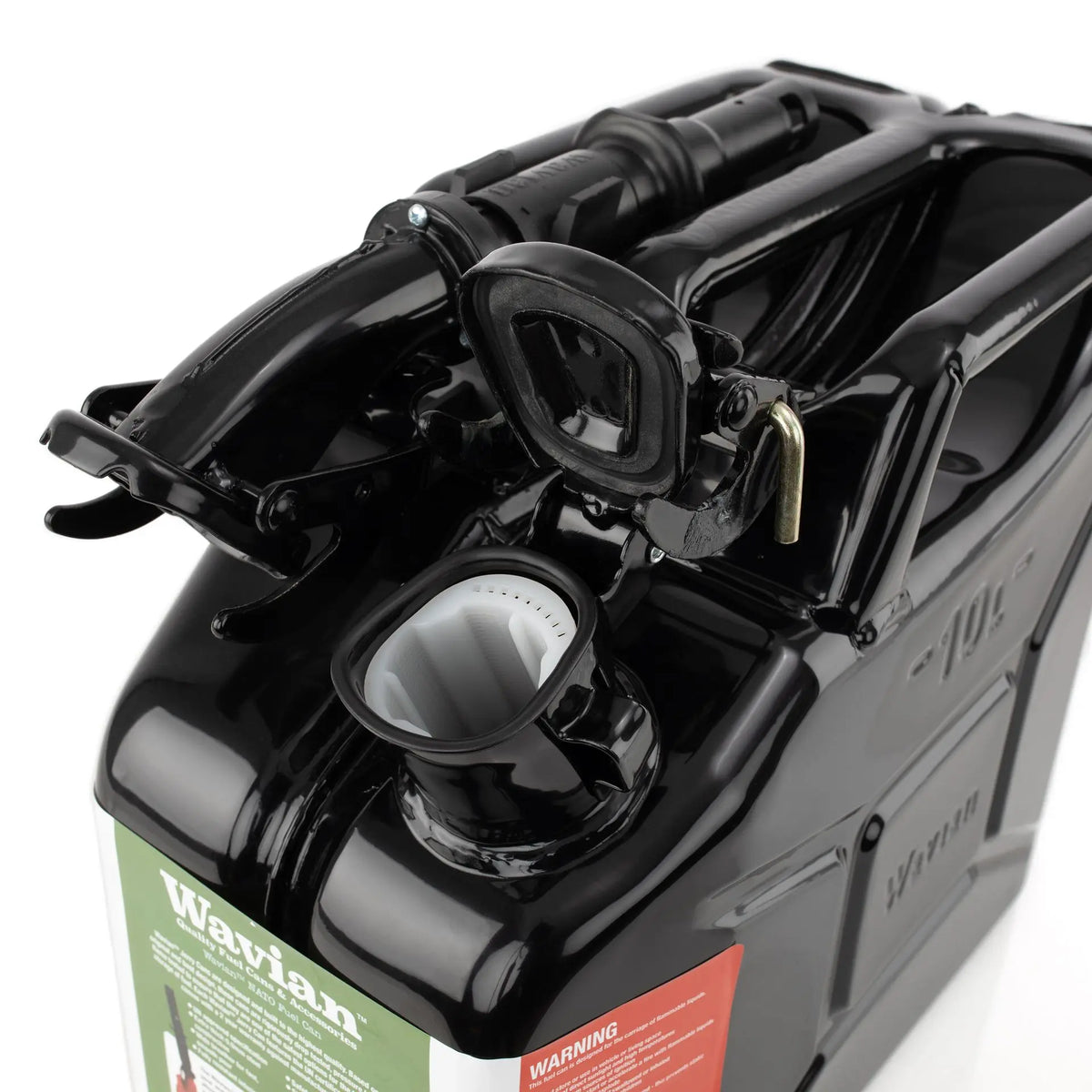 Wavian Black 10 litre steel jerry can 3024 — spout detail