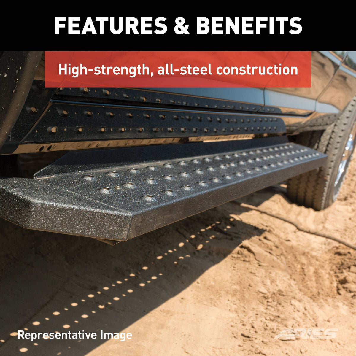 ARIES C2853 RidgeStep 6-1/2" x 53" Black Steel Running Boards (No Brackets)