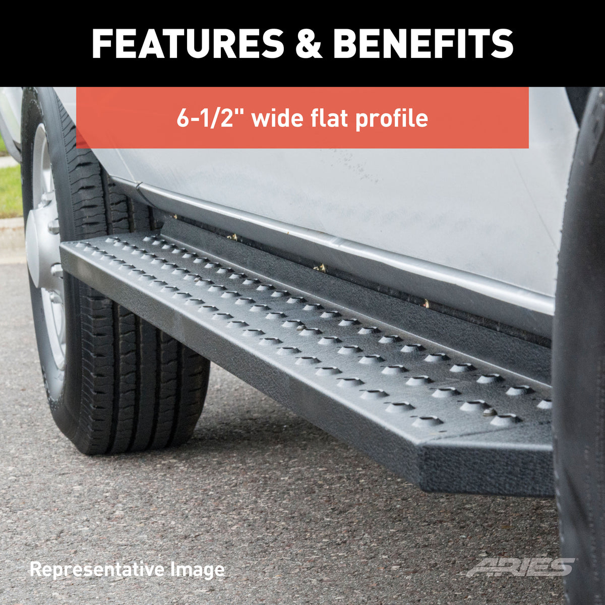 ARIES C2853 RidgeStep 6-1/2" x 53" Black Steel Running Boards (No Brackets)