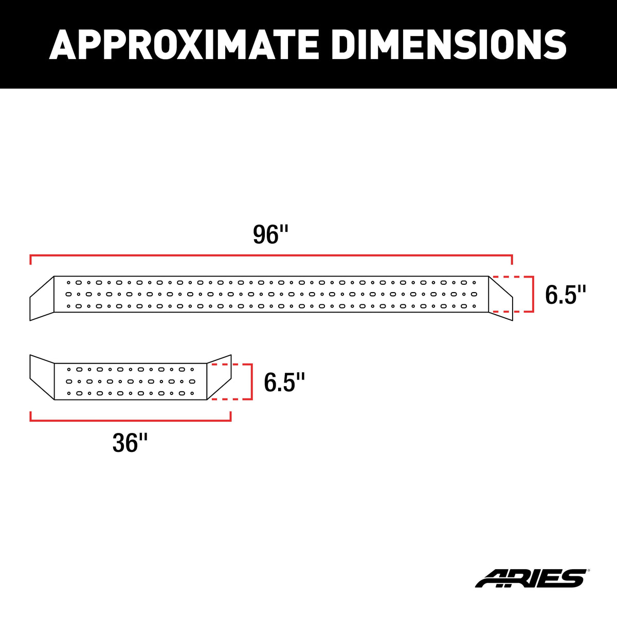 ARIES C3696 RidgeStep 6-1/2" x 96", 36" Black Steel Running Boards (No Brackets)