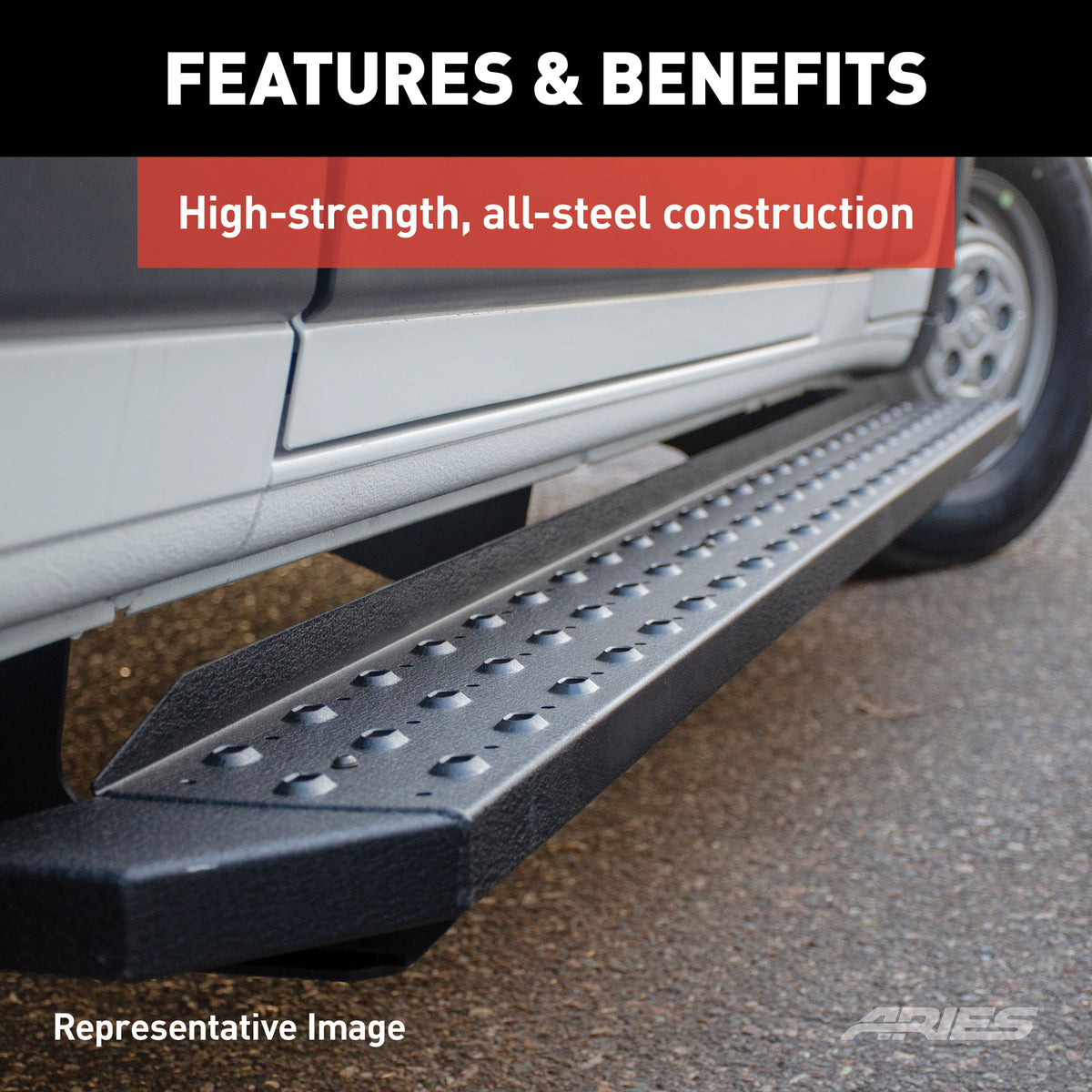 ARIES C3696 RidgeStep 6-1/2" x 96", 36" Black Steel Running Boards (No Brackets)