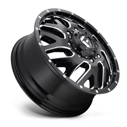 Dually Wheels 20X8.25 Triton Dually D581 8 On 165.1 Gloss Black Milled 121.5 Bore 105 Offset Mesh Spoke Front Dually Fuel Off Road Wheels