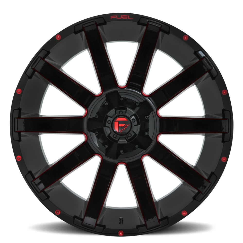 Aluminum Wheels 20X10 Contra D643 8 On 165.1 Gloss Red Milled 125.2 Bore -18 Offset Multi Spoke Fuel Off Road Wheels