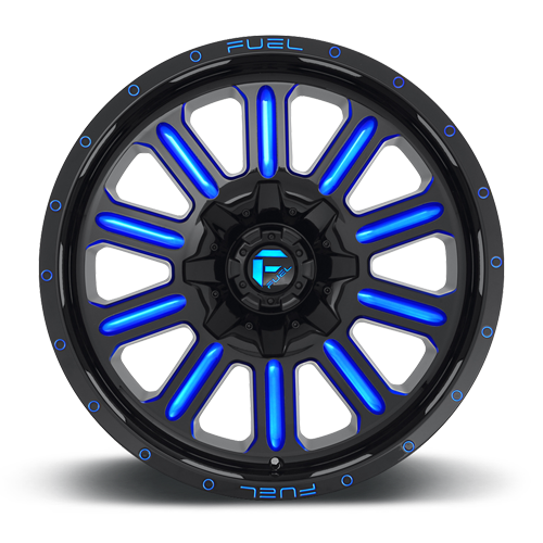 Aluminum Wheels 18X9 Hardline D646 6 On 135/6 On 139.7 Gloss Black/Candy Blue 106.3 Bore -12 Offset Fuel Off Road Wheels