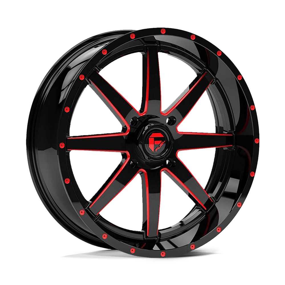 Fuel Off-Road Aluminum Wheels 20X7 Maverick Utv D650 Gloss Black Milled W/ Red Tint