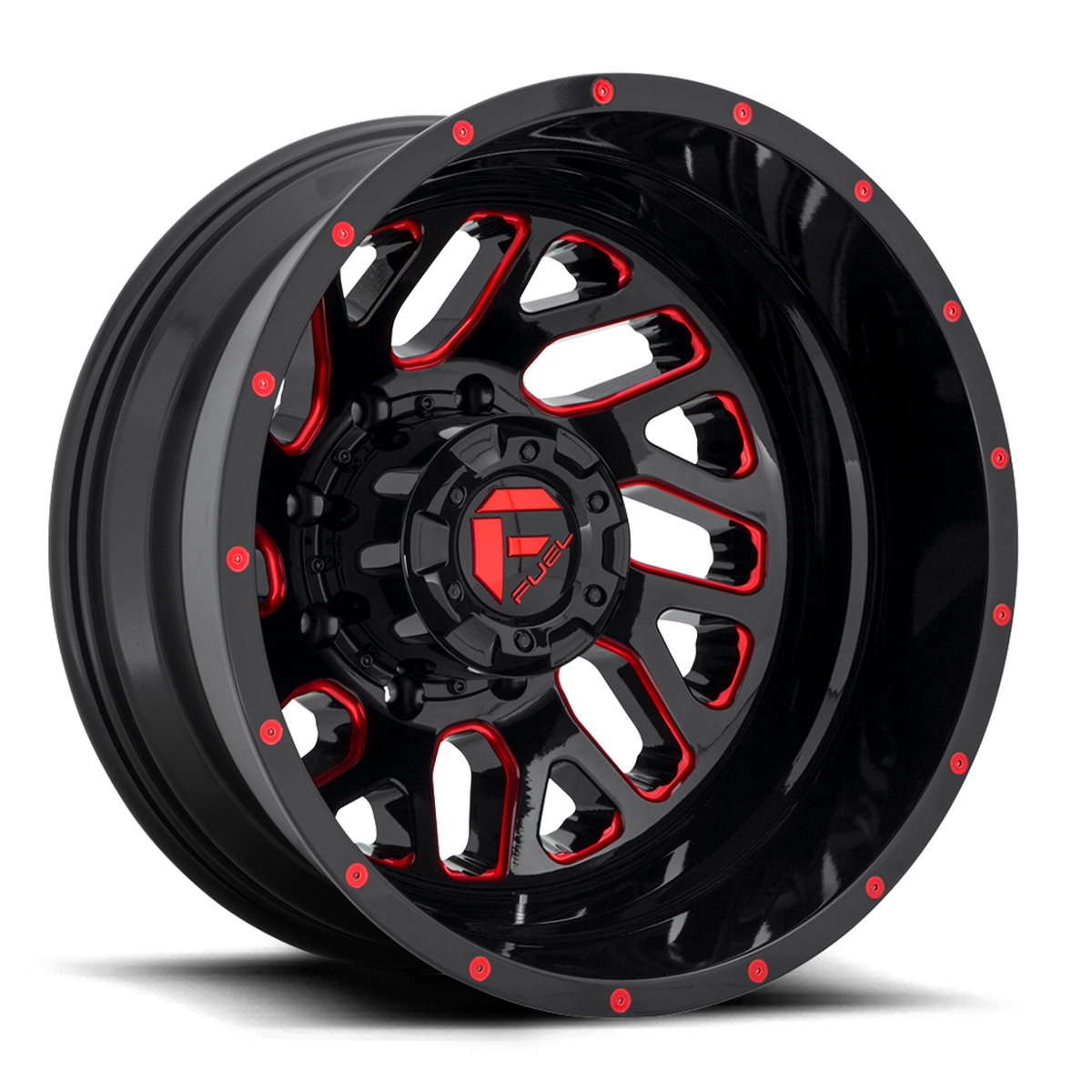 Dually Wheels 20X8.25 Triton Dually D656 8 On 200 Gloss Black Red Tinted Clear 142 Bore -201 Offset Mesh Spoke Outer Dually Fuel Off Road Wheels