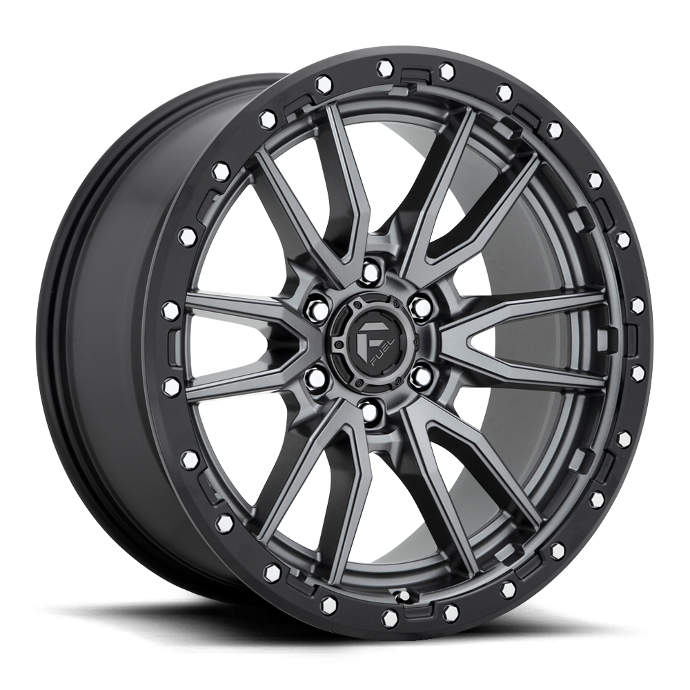 Fuel Off-Road Aluminum Wheels 22X12 Rebel D680 Matte Gunmetal Gray Black Bead Ring