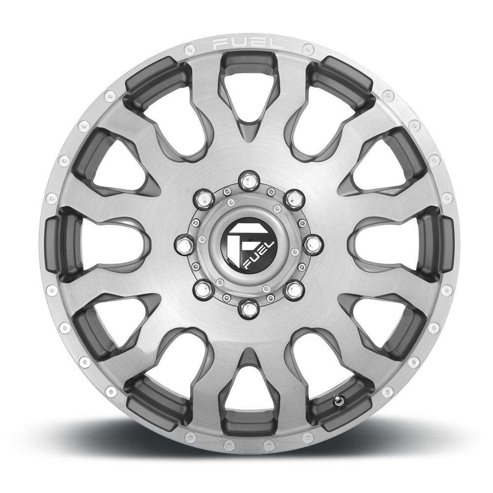 Dually Wheels 20X8.25 Blitz Dually D693 8 On 165.1 Brushed Gunmetal Gray Tinted Clear 117 Bore 105 Offset Multi Spoke Front Dually Fuel Off Road Wheels