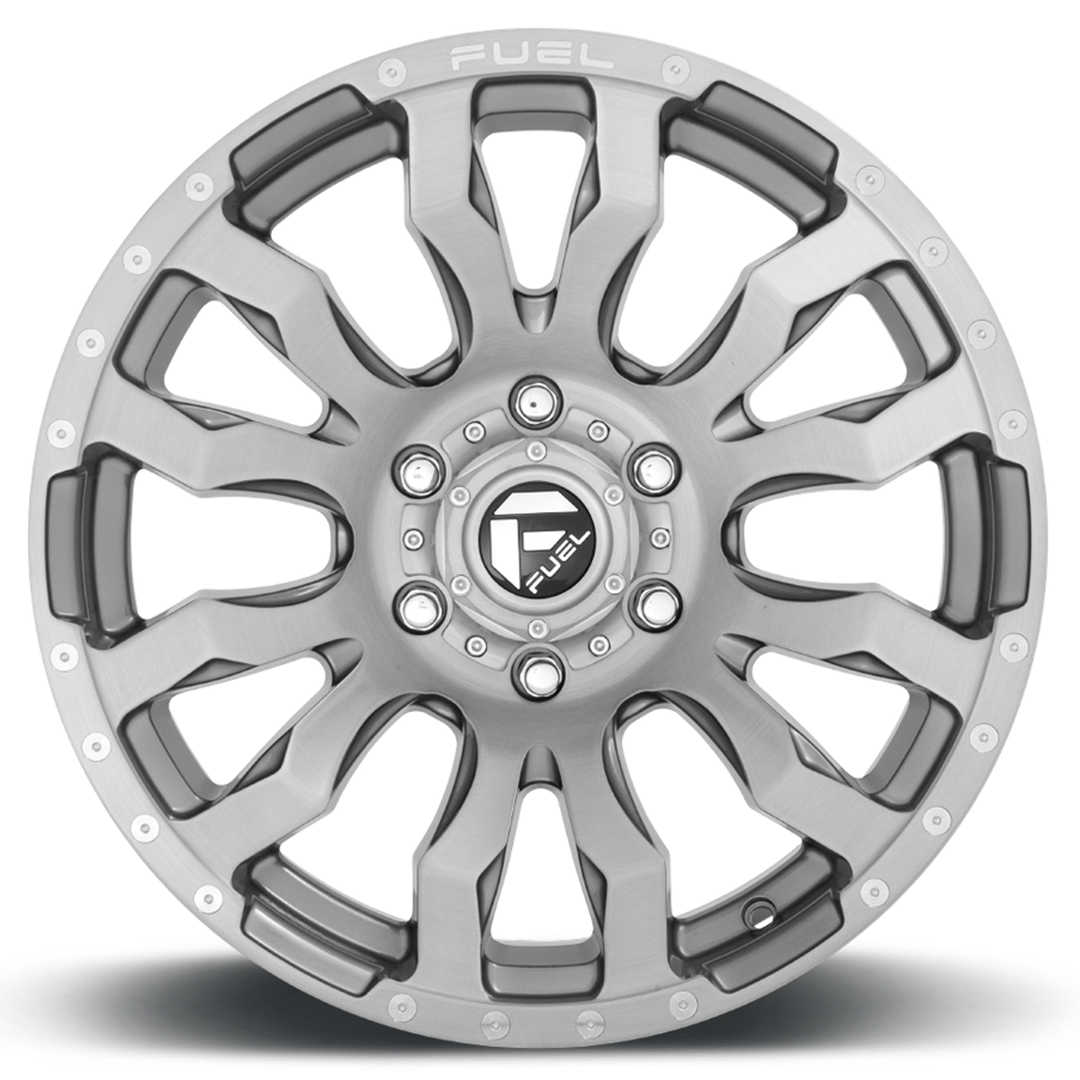Aluminum Wheels 20X9 Blitz D693 6 On 135 Brushed Gunmetal Gray Tinted Clear 87.1 Bore 1 Offset Multi Spoke Fuel Off Road Wheels