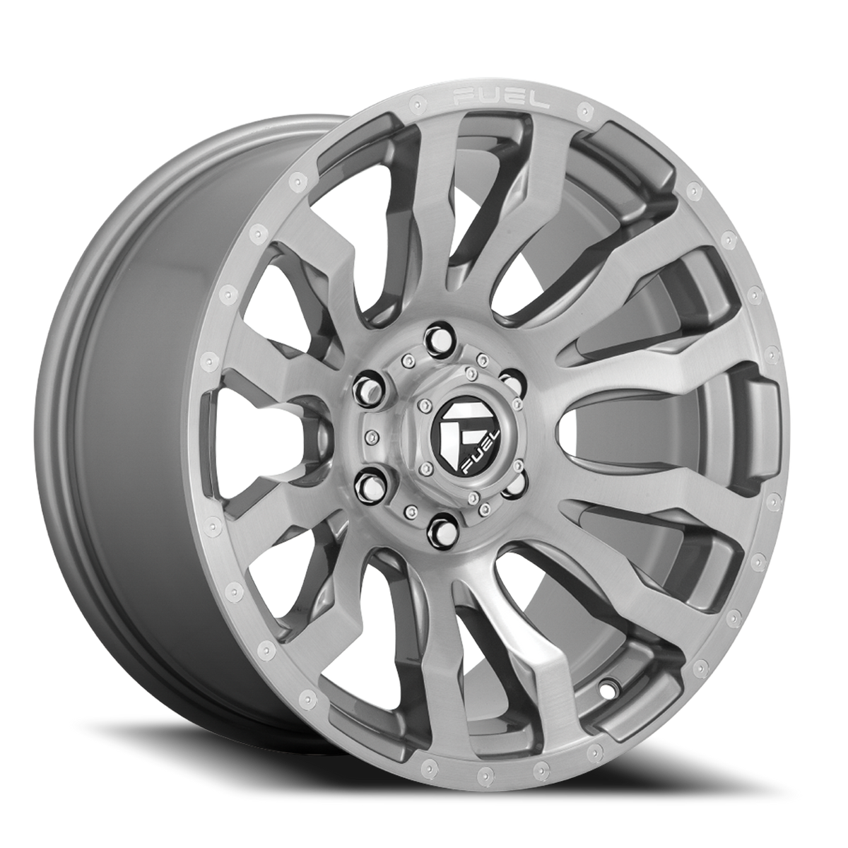 Aluminum Wheels 22X12 Blitz D693 8 On 180 Brushed Gunmetal Gray Tinted Clear 124.2 Bore -44 Offset Multi Spoke Fuel Off Road Wheels