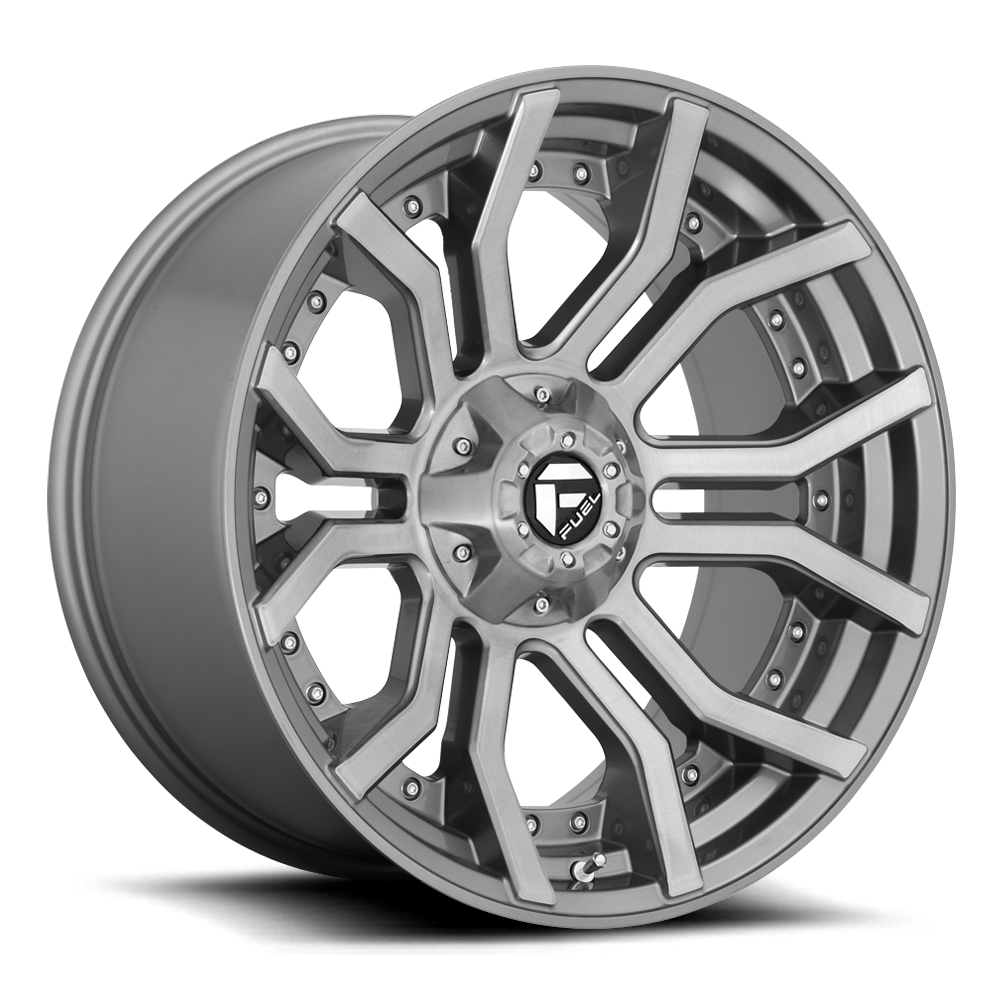Fuel Off-Road Aluminum Wheels 24X12 Rage Platinum D713 Brushed Gunmetal Gray Tinted Clear