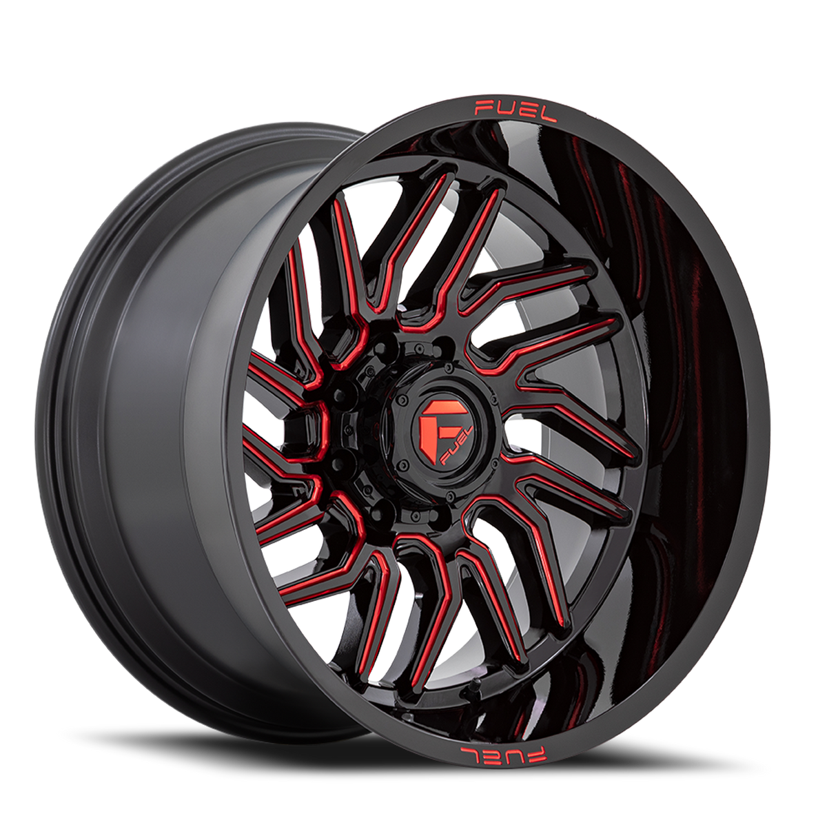 Aluminum Wheels 24X12 Hurricane D808 5 On 150 Gloss Black/Red Milled 110.1 Bore -44 Offset Fuel Off Road Wheels