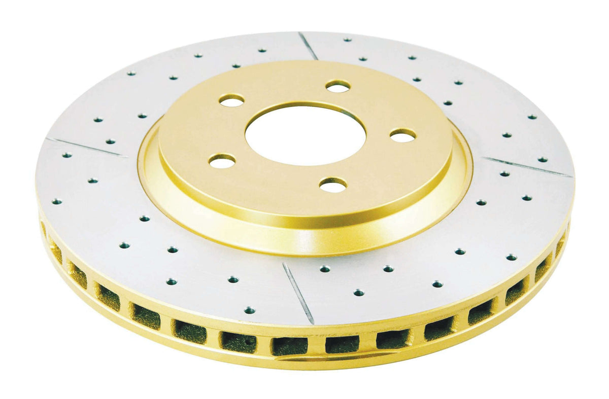 DBA 05-14 Ford Mustang GT Front Street Series Drilled & Slotted Rotor w/Gold Hat - DBA2113X