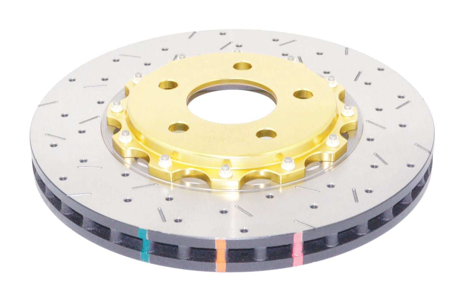 DBA 05-10 Ford Mustang GT / 11-13 V6 Front Drilled & Slotted 5000 Series 2 Piece Rotor w/ Gold Hat - DBA52113GLDXS