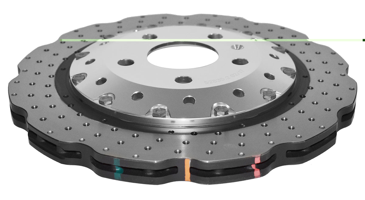 DBA 13-16 Audi RS5 (w/Scalloped edge Iron Discs) Rear 5000 Series Drilled Wavy Rotor w/Silver Hat - DBA52835WSLVXD