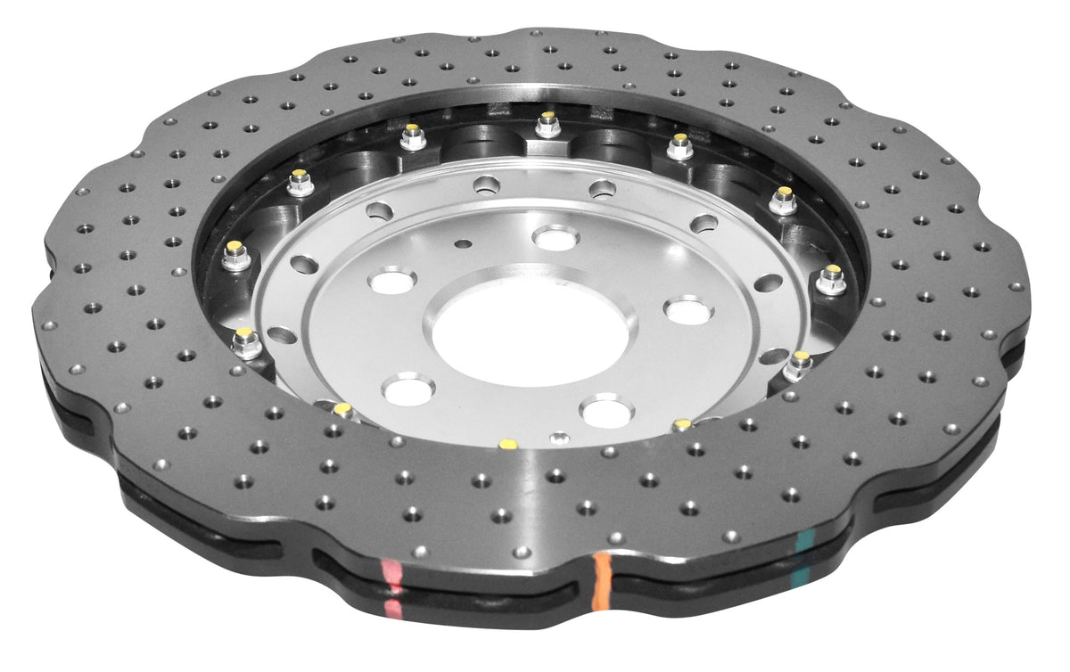 DBA 2014+ Audi RS Q3  Front 5000 Series Cross Drilled & Dimpled Rotor w/Clear Anodized Hat - DBA52836WSLVXD