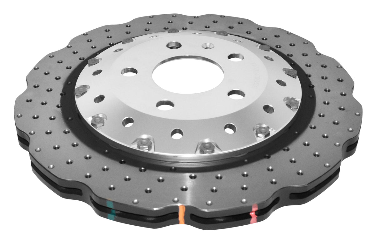 DBA 2014+ Audi RS Q3  Front 5000 Series Cross Drilled & Dimpled Rotor w/Clear Anodized Hat - DBA52836WSLVXD
