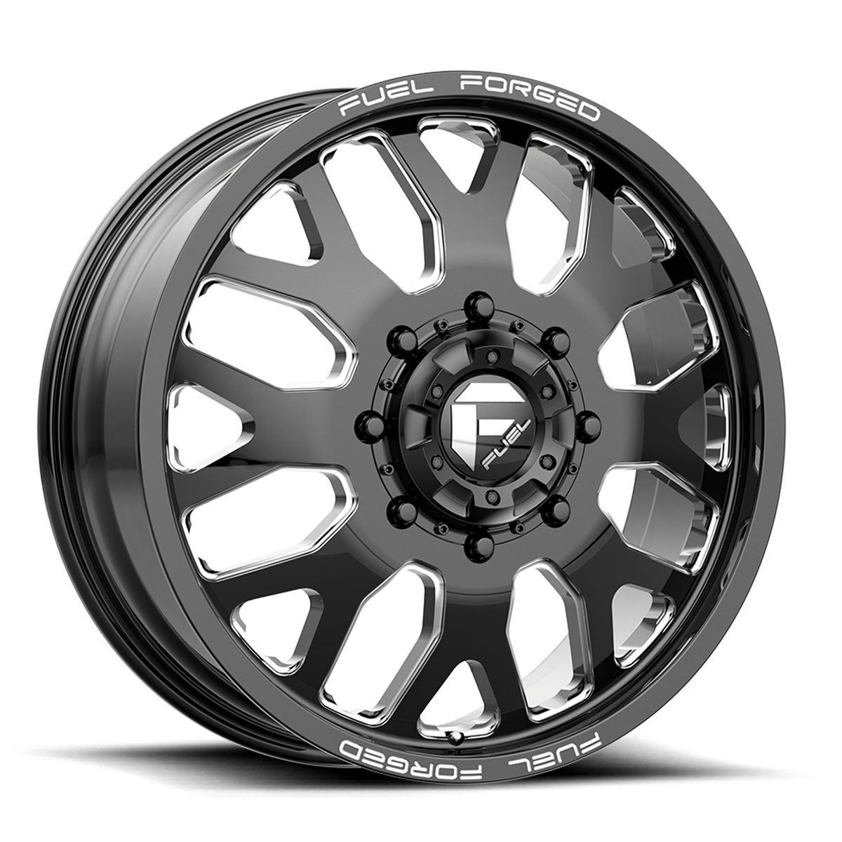 Dually Wheels 24X8.25 FF19D Dually DE19 BK 8 On 210 Gloss Black Milled 154.3 Bore 105 Offset Front Dually Fuel Off Road Wheels