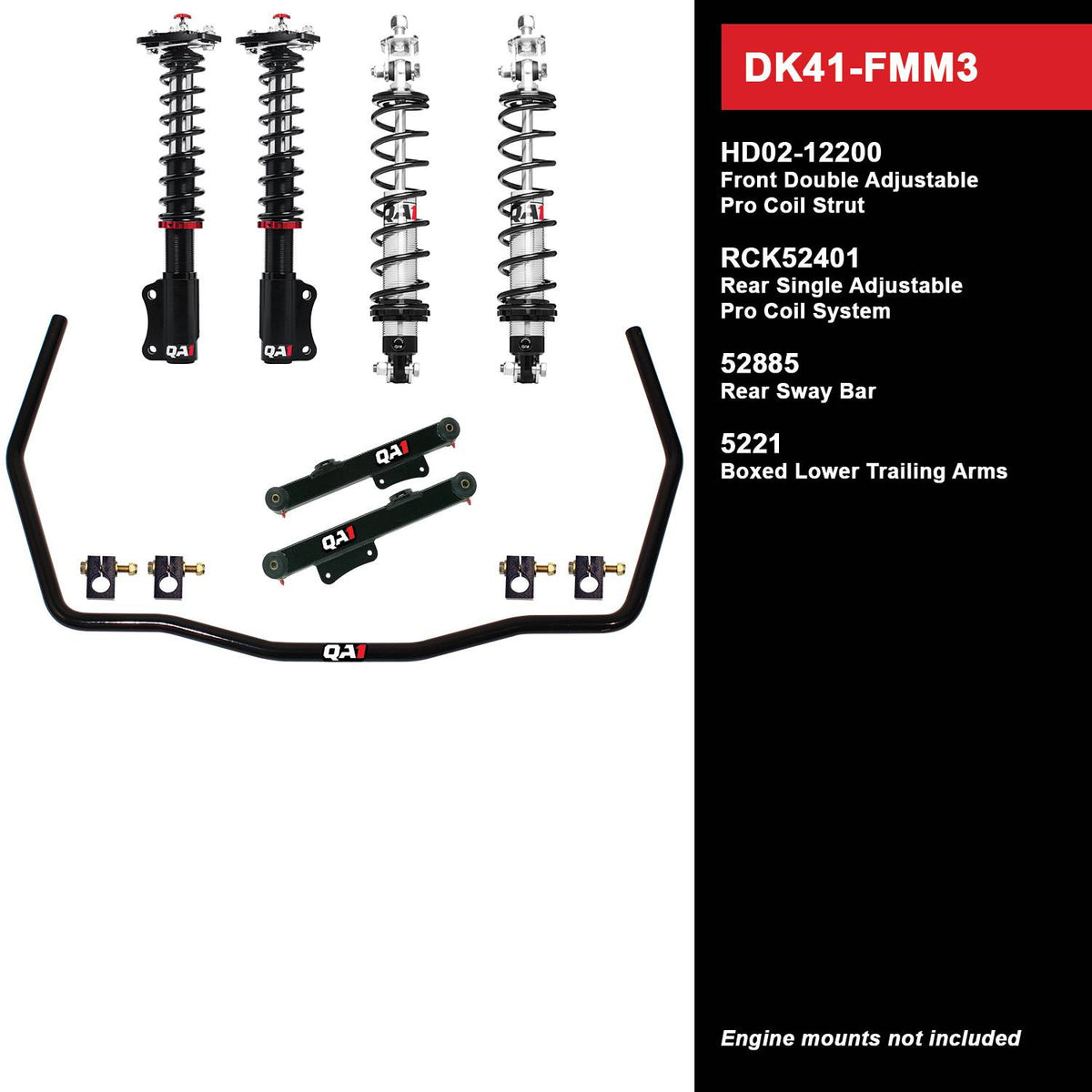 QA1 90-93 Ford Mustang Level 1 Drag Kit w/ Shocks - DK41-FMM3