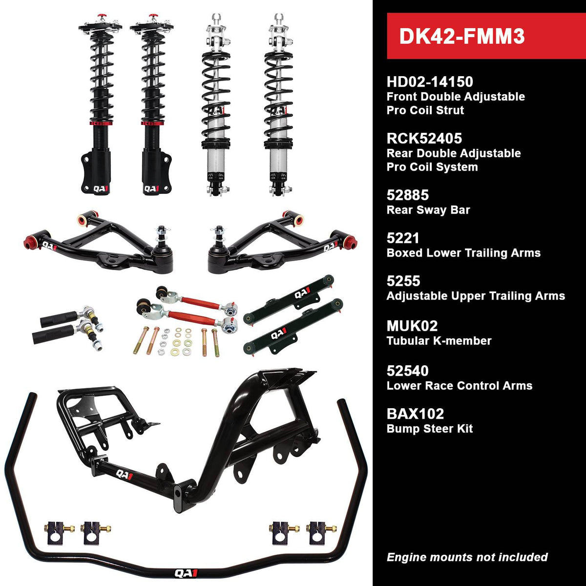 QA1 90-93 Ford Mustang Level 2 Drag Kit w/ Shocks - DK42-FMM3