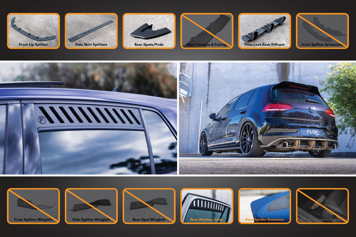 Flow Designs - MK7.5 Golf R Full Lip Splitter Set with Flow-Lock Rear Diffuser