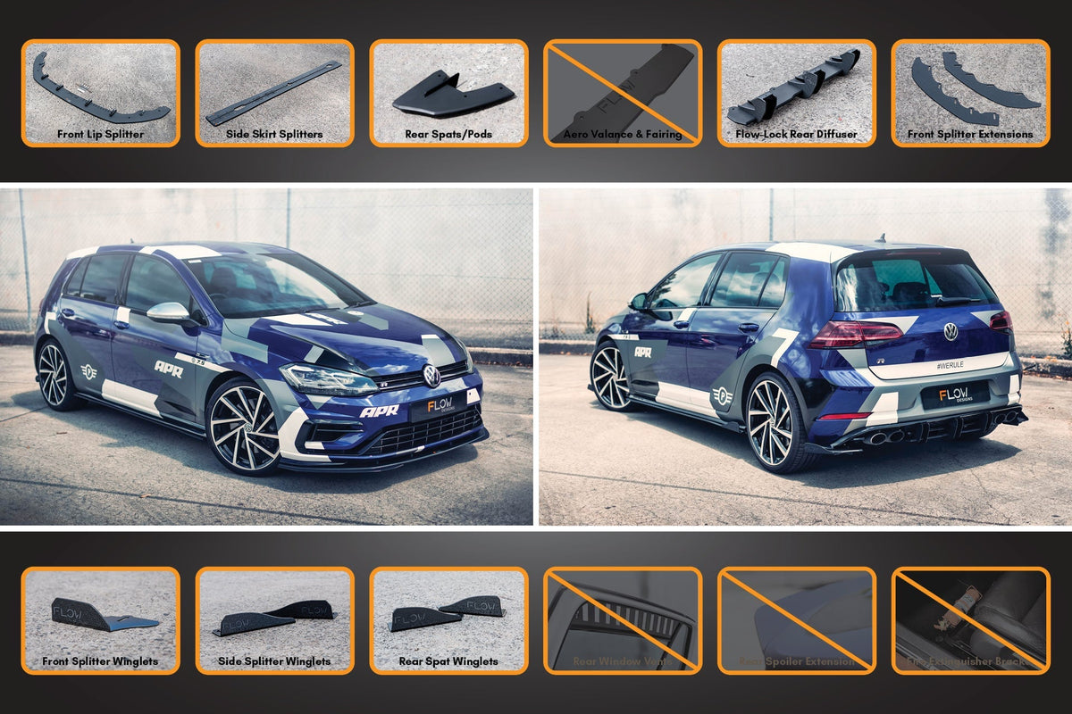 Flow Designs - MK7.5 Golf R Full Lip Splitter Set with Flow-Lock Rear Diffuser