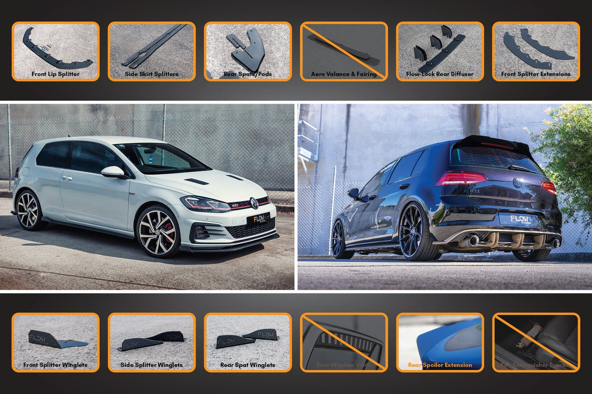 Flow Designs - MK7.5 Golf GTI Full Lip Splitter Set with Flow-Lock Rear Diffuser