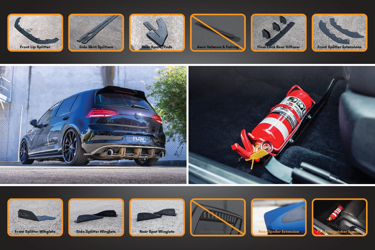 Flow Designs - MK7.5 Golf GTI Full Lip Splitter Set with Flow-Lock Rear Diffuser