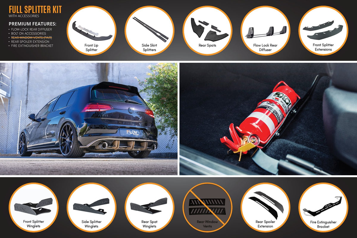 Flow Designs - MK7 Golf GTI Full Lip Splitter Set with Flow-Lock Rear Diffuser