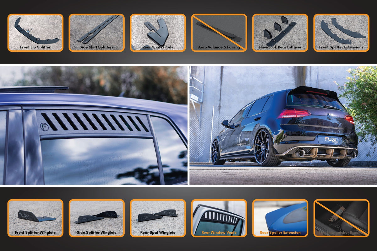 Flow Designs - MK7.5 Golf GTI Full Lip Splitter Set with Flow-Lock Rear Diffuser