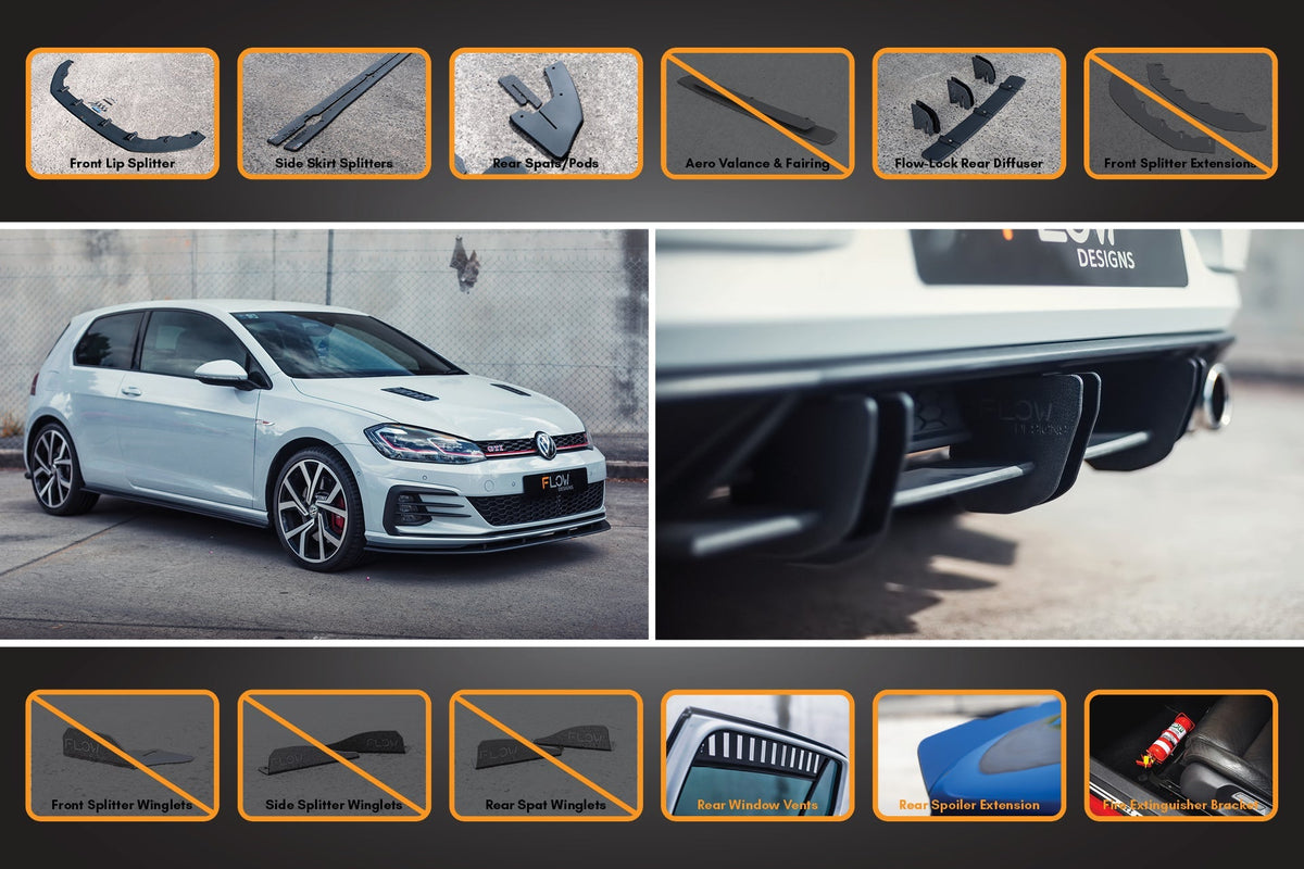 Flow Designs - MK7.5 Golf GTI Full Lip Splitter Set with Flow-Lock Rear Diffuser