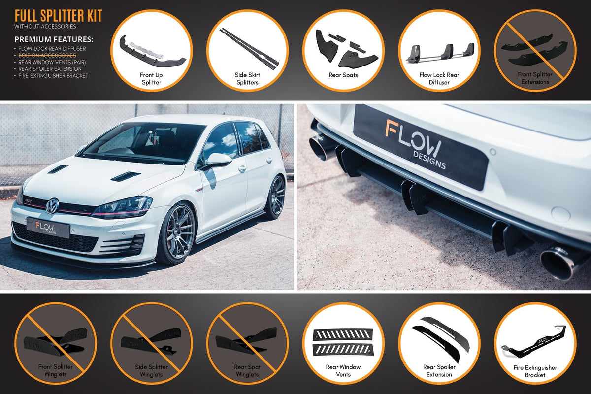 Flow Designs - MK7 Golf GTI Full Lip Splitter Set with Flow-Lock Rear Diffuser
