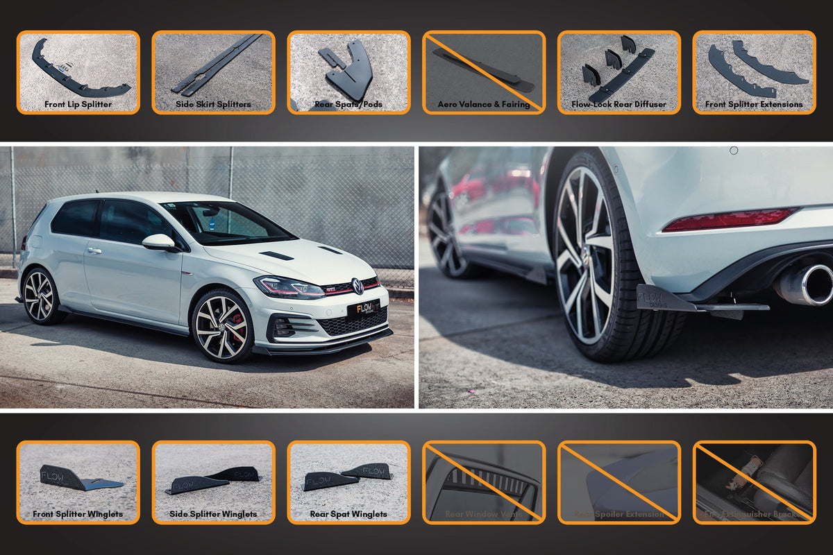 Flow Designs - MK7.5 Golf GTI Full Lip Splitter Set with Flow-Lock Rear Diffuser