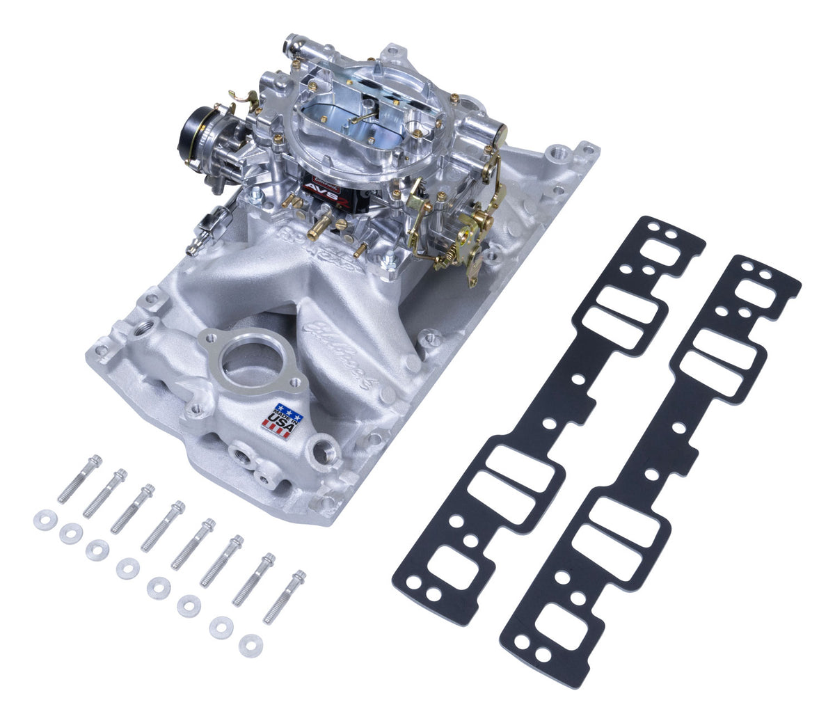 Edelbrock Manifold And Carb Kit Performer RPM Air Gap Small Block Chevrolet Vortec Natural Finish - 2029