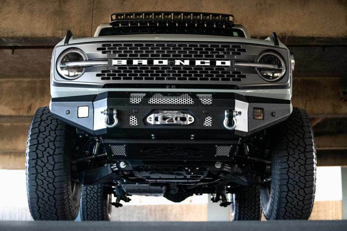 DV8 Offroad 21-25 Ford Bronco Front Bumper Winch Capable w/ Optional Bull Bar/Aux Light Opening - FBBR-01